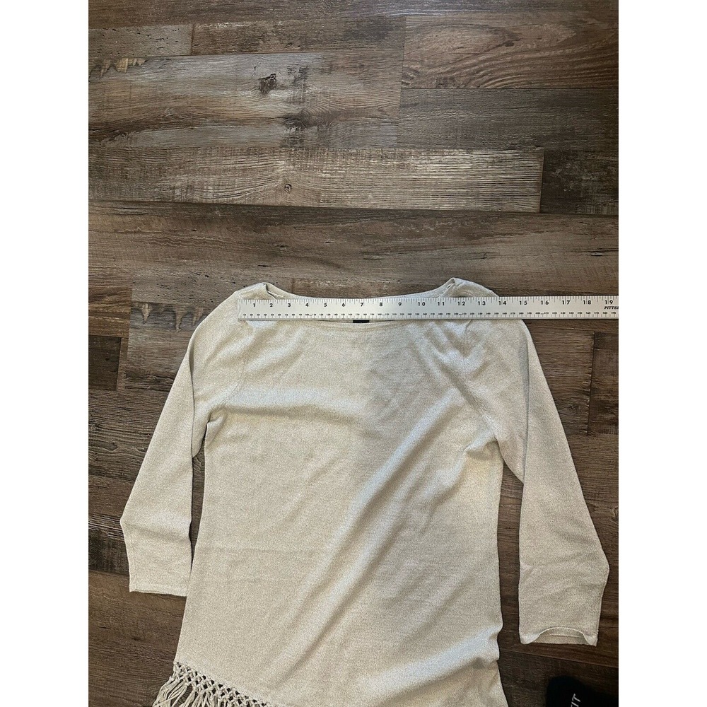 White House Black Market Fringe Top Womens Small Gold Shimmer Asymmetrical Hem - Picture 3 of 3